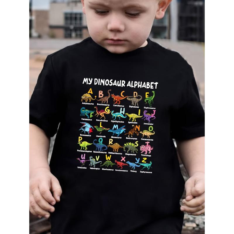 Rozmiary europejskie Chłopięca Krótki Rękaw Letnia Moda "MOJA ALFABETOWA DINOZAURY" Element Dinozaura Nadruk z Alfabetem Zewnętrzny Codzienny Top