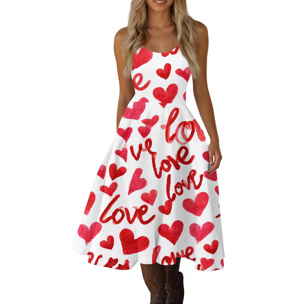 Women's Valentine's Day Love Heart Print Sexy Off Shoulder Vintage Dress