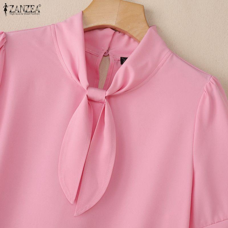 ZANZEA Women Elegant Round Neck Solid Color Loose Half Sleeve Blouse