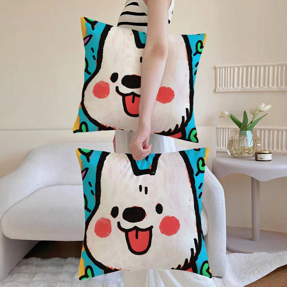 Cute Color Dogs Pillow Case Sofa and Living Room Decorative Cushion Covers Dust-proof and Mite-proof Invisible Zipper