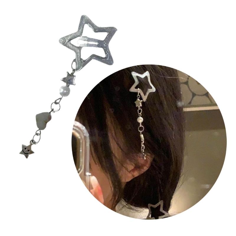 Harajuku Y2k Pentagrams Tassels Hair Clip for Women Sweet Cool Aesthetic Trend Hairpin Korean Fashion Hair Accessories