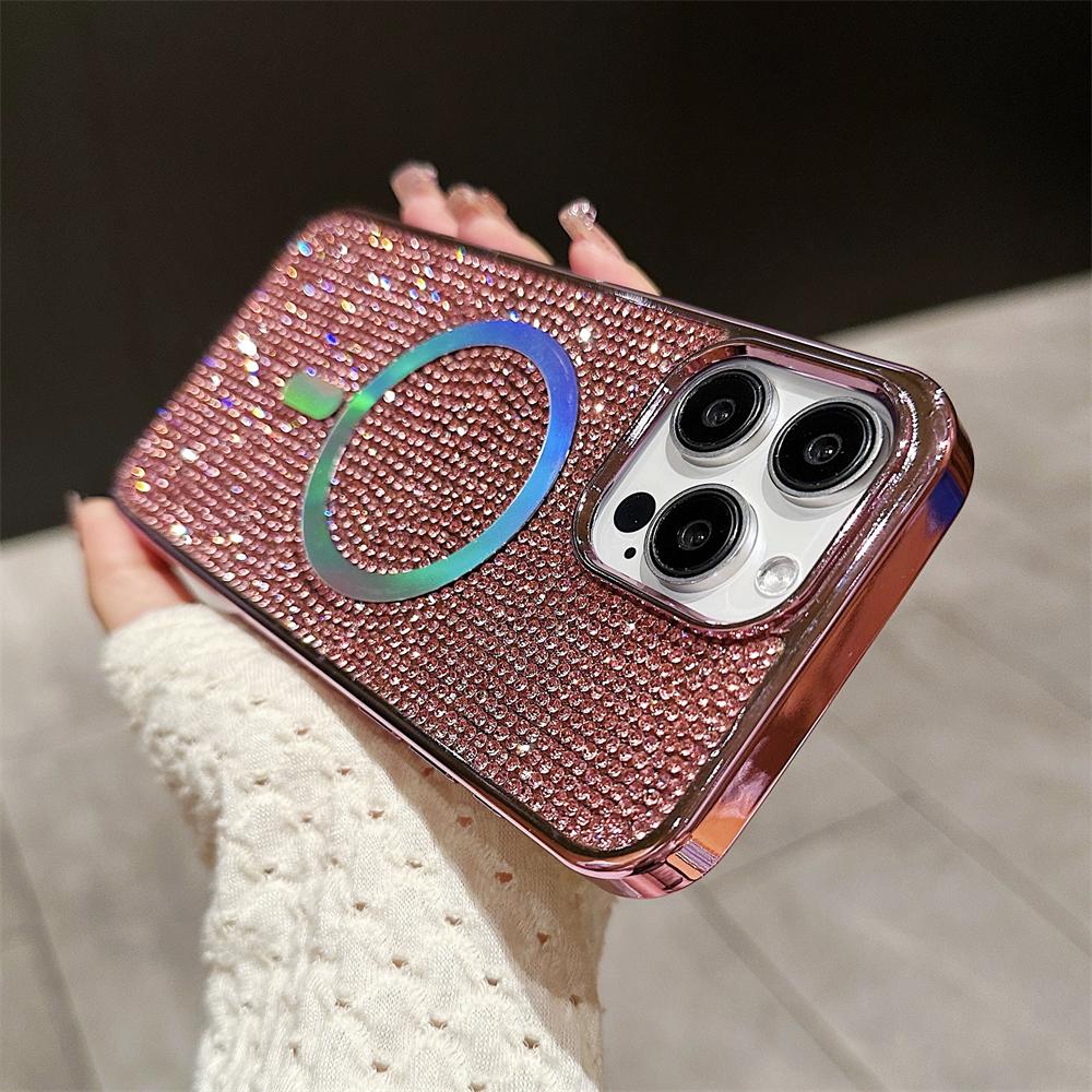 Luxury Laser Diamond Magnetic Case for IPhone 15 Pro Max 11 12 13 14 Plus for Magsafe Wireless Charging Plating Glitter Cover