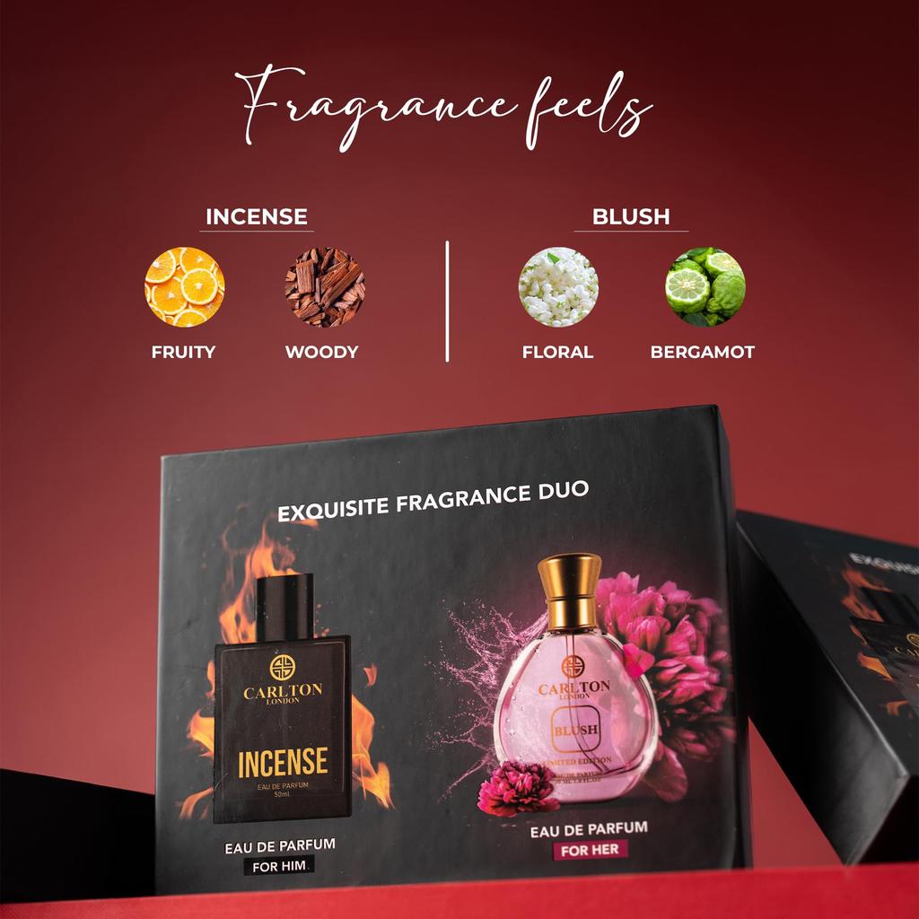 Carlton London Sandalwood Unisex-Adults Exquisite Fragrance Duo | Perfume Pack For Couple Gift Set | Long-Lasting Perfumes | Incense (50Ml) & Blush