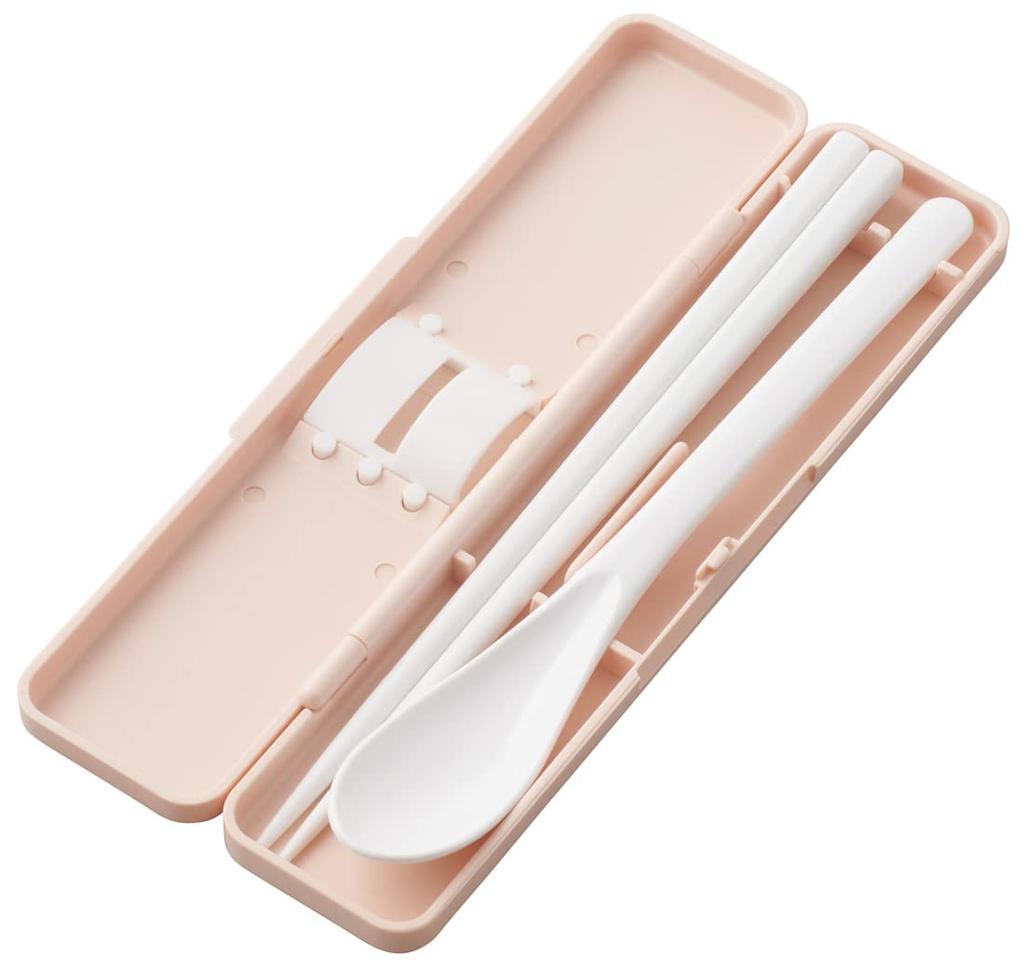Skater Chopsticks and Spoon Combo Bento Adult Silent Silicone Made in Dull Set, 18cm, Antibacterial, Box, Size, Cushions, Japan, Pink, 18cm,