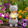 Unique Gift for Gardeners Cat Statue Solar Light Smiling Garden with Cracked Crystal Ball Durable Resin Sculpture Decor Waterproof Animal Lamp Patio