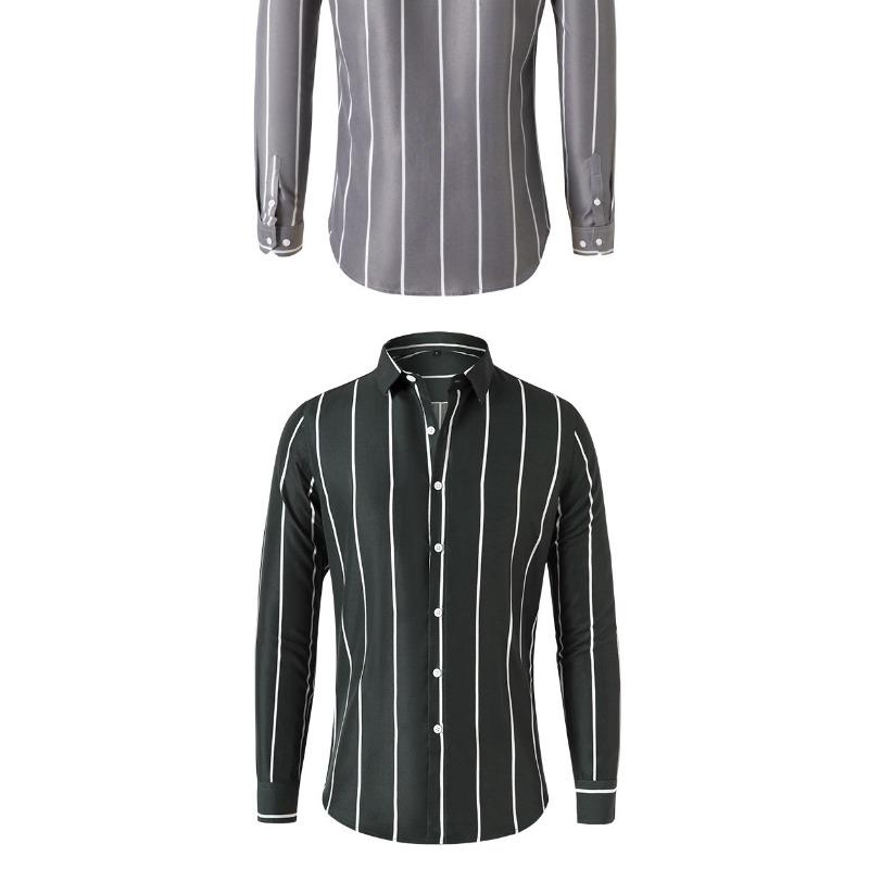 Men Striped Long Sleeve Casual Slim Fit Fashion Business Shirt