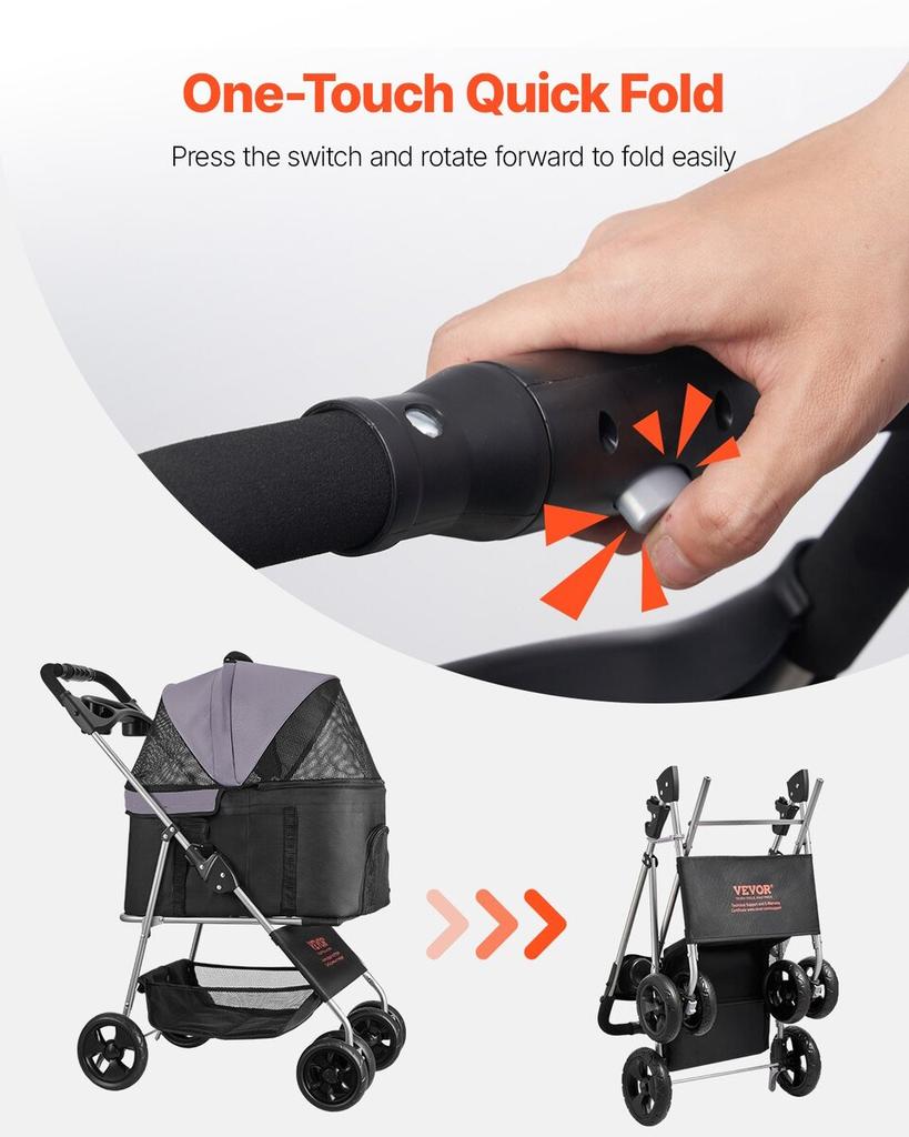 Pet Stroller Foldable 4 Wheels Dog Stroller Detachable Carrier Up To 35lbs