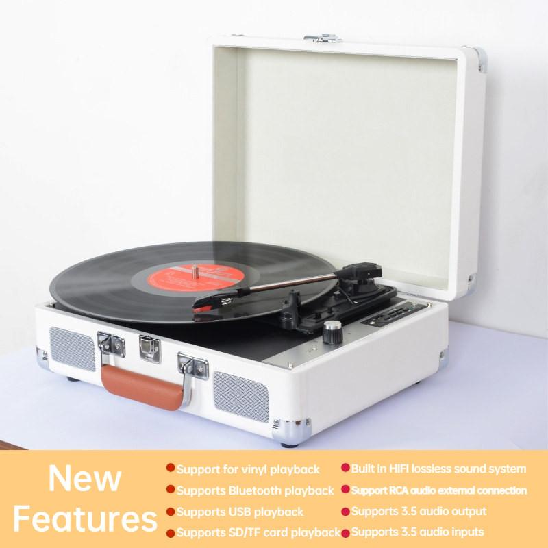 All-in-one Antique Stereo Household Phonograph Vintage Vinyl Leather Surface Record Player Bluetooth Speaker New 350x260x120mm