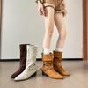[New Special Offer] Suede Retro Medium Tube Pointed Boots Autumn Belt Buckle Knight Short Boots Western Pile Boots