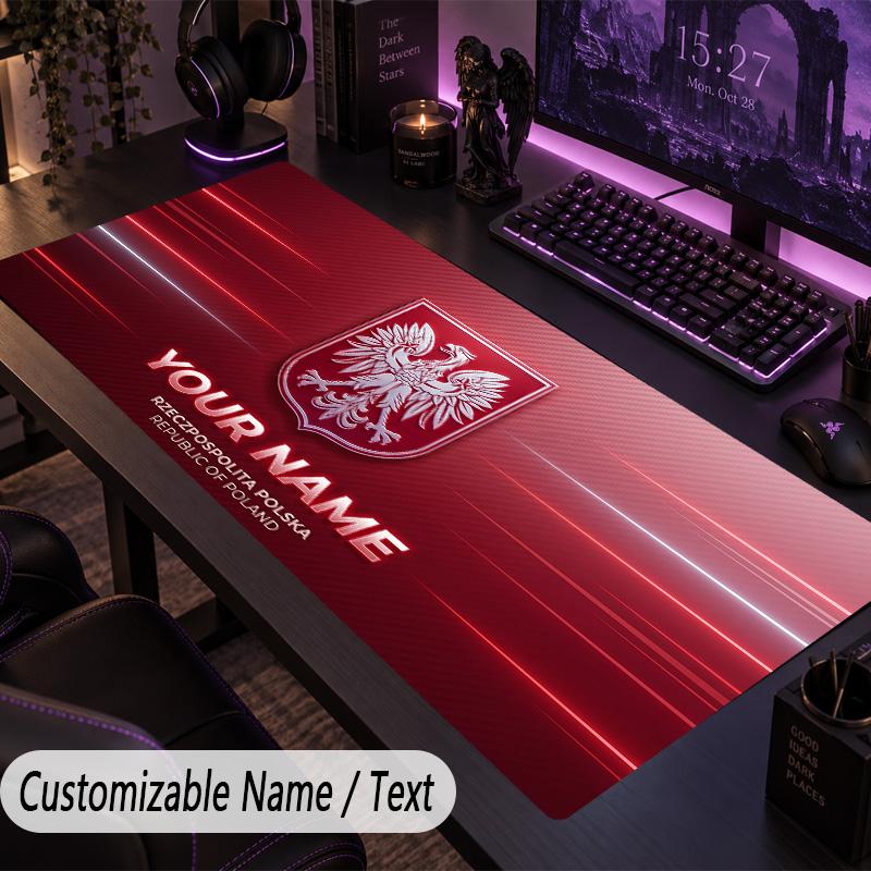 Custom Text Big Mousepad, Extended Desk Pad For Laptop Work GamePoland Football