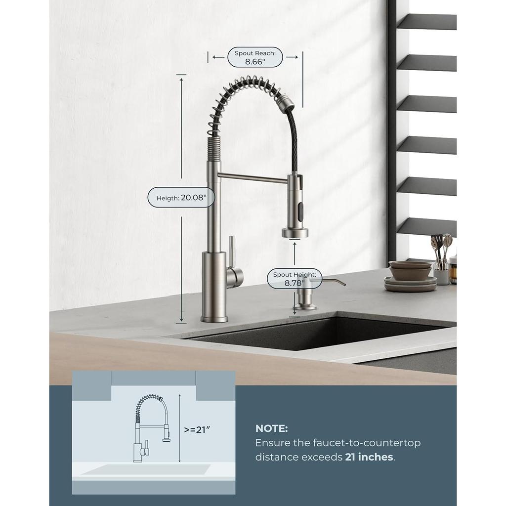 Kitchen Tap with Pull Down Sprayer, Stainless Steel Utility Single Handle Spring Sink, Kitchen Taps for Farmhouse Camper Laundry Rv Bar