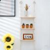 Macrame Shelf Wall Hanging Wood Floating Shelf with Woven Rope Rustic Storage Organizer 3 Tier Rack Boho Decor for Living Room