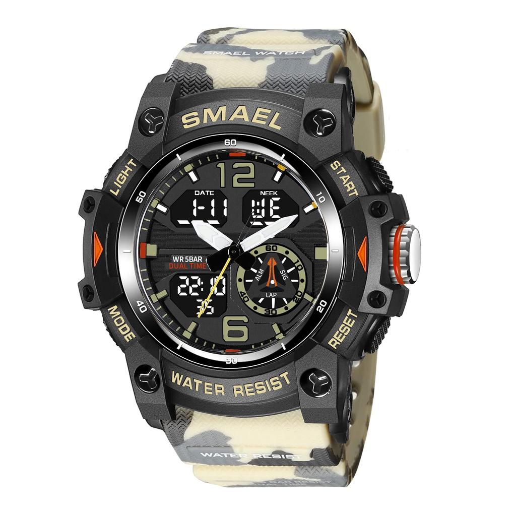 BEN NEVIS Men's Digital-Analog LED Sports Watch, Multifunctional Series, Waterproof Silicone Band, Japanese Manual Included