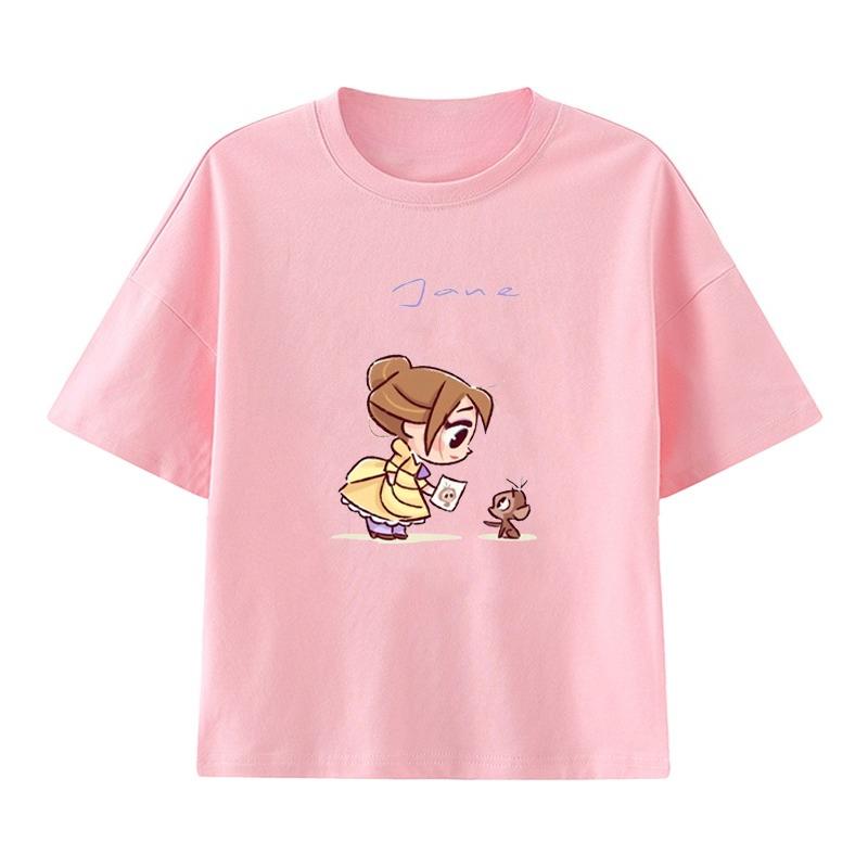 2025 Disney Cotton Shortsleeved Tshirt Top Princess Snow White Clothes Tees Tops Unisex Cotton Short Sleeve High Street