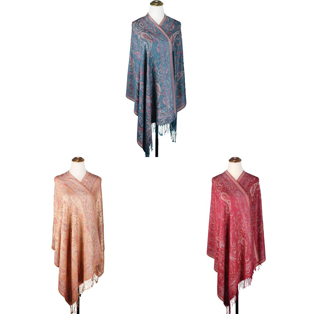 Ethnic Style Knit Scarf With Tassels For Women Warm Sunshade Dustproof Allseason
