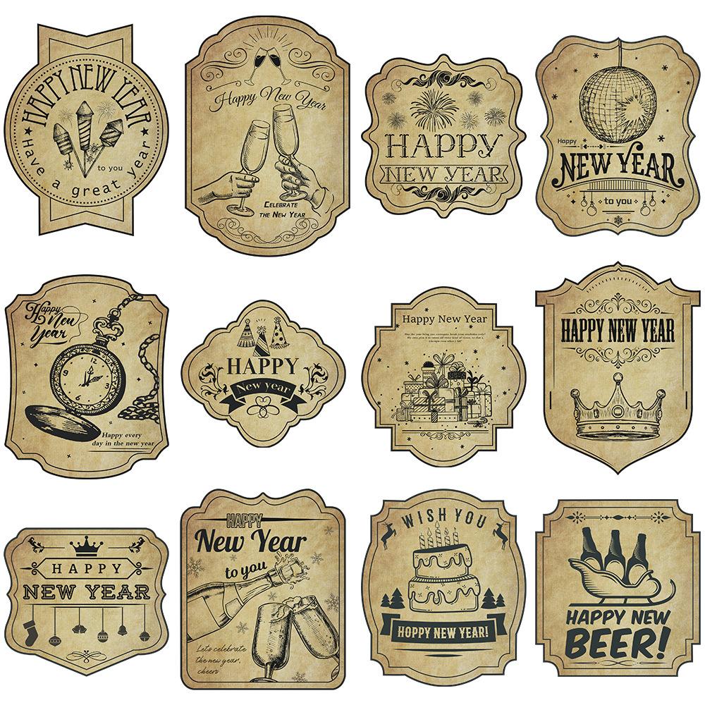 New Style, New Year Theme, Red Wine Bottle Stickers, Vintage Copperplate Paper, Adhesive Bottle Stickers, Party Desktop Decoration Supplies