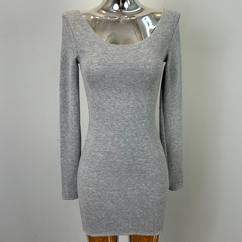 

Південнокорейська стильна жіночна сукня міді з низьким вирізом, однотонна One size сірий колір