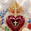 Devotional Jewelry Gift 1/2Pcs Radiant Sacred Heart Floral Faux Gemstone Brooch, Christian Pin for Women, Vintage Style Religious Pin, Coat