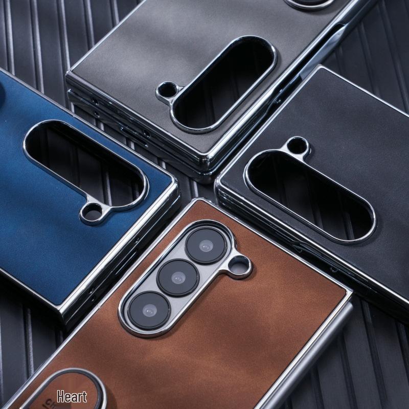 Samsung Z Fold7/6 Phone Case: Electroplated Leather Stand for Folding Screen Protection (Fits Models 5/4/3)