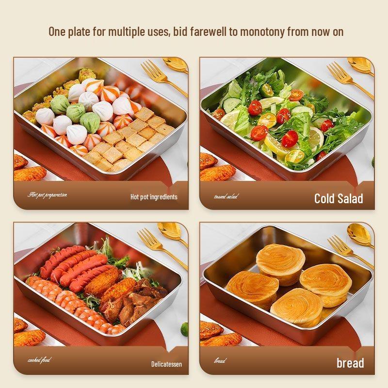 Stainless Steel Non-Magnetic Towel Tray with Lid - Flat Bottom Square Pan for Tiramisu & Ejiao