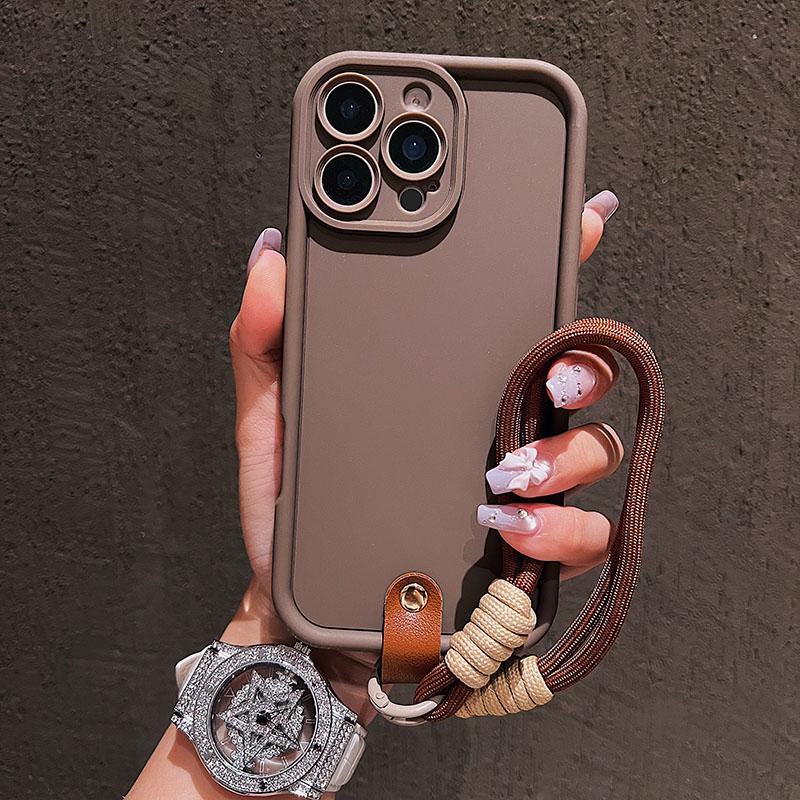 Matte Candy Silicone Phone Case For iPhone 15 16 11 12 13 14 17 Pro Max 16E XS X XR 7 Plus Lanyard Strap Rope Soft Cover