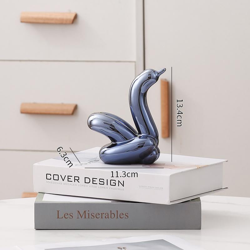 Creative Balloon Swan Electroplating Multi-color Abstract Ceramic Jewelry Sculpture Study Statue Home Office Decoration Gift