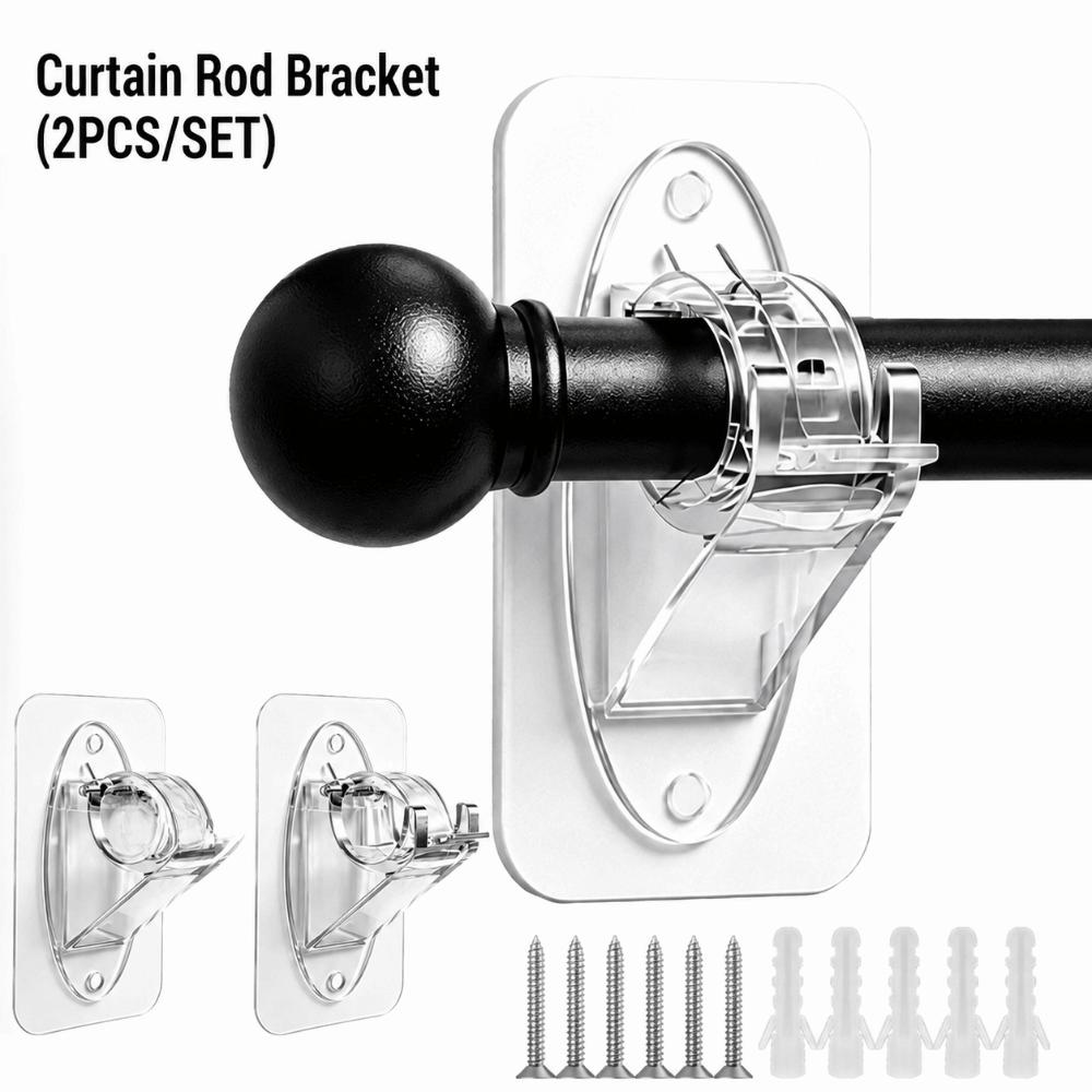 2pcs/set Adhesive & Screw Dual Use Curtain Rod Brackets Heavy Duty Curtain Rod Bracket  Home Office