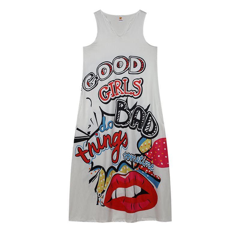 

Women s Dress Fashion V Neck Sleeveless Dress Cartoon White Letters L