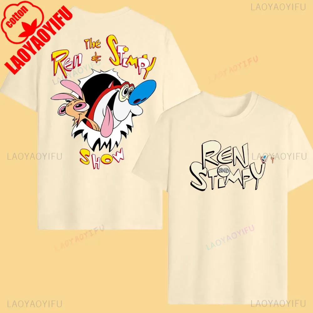Vintage Bawełniany T-shirt The Ren & Stimpy, Lata 90., Retro, Komedia Nickelodeon, Koszulka z grafiką, Zabawny kreskówka Unisex Streetwear, Koszulki damskie i męskie