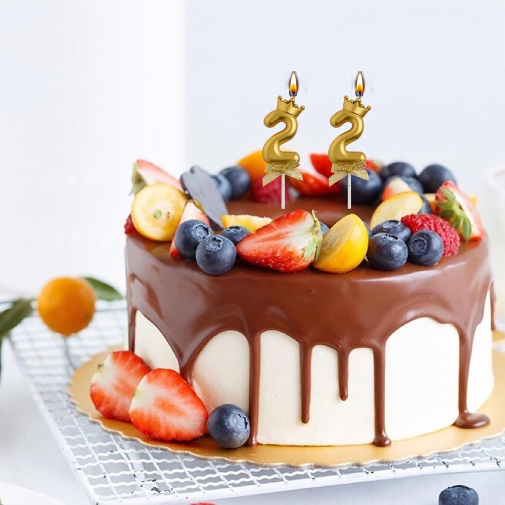 Gold Crown Number Birthday Candles Luxury Metallic Numeral Cake Toppers Happy Birthday Party Decorations for Kids Adults Men Women