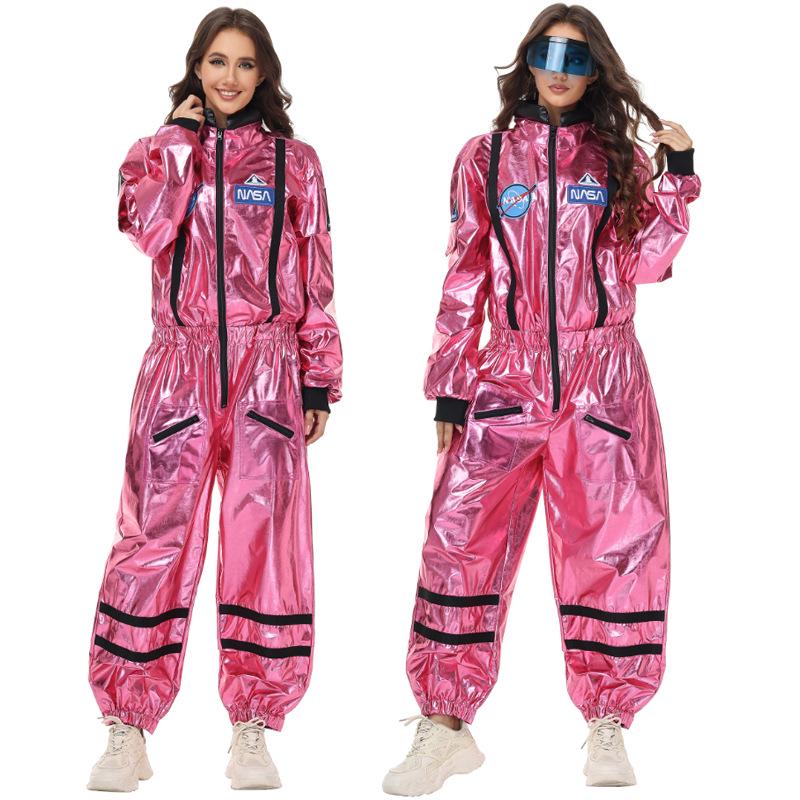 Pink Silver Astronaut Jumpsuit - Unisex Halloween Costume for Stage Performance