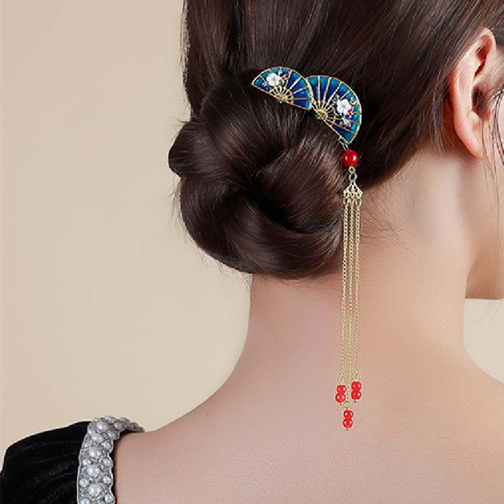 Bun Chignon Decorative Tassel Fan Hair Comb Fan Shape Hairpins Hair Accessories Lady Barrettes