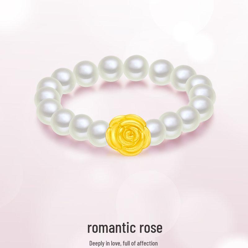 3D 999 Fine Gold Rose & Freshwater Pearl Women s Ring - Elegant Pure Gold Jewelry Gift
