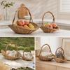 Hand-Woven Wicker Basket Versatile Shallow Oval with Arched Handle Rustic