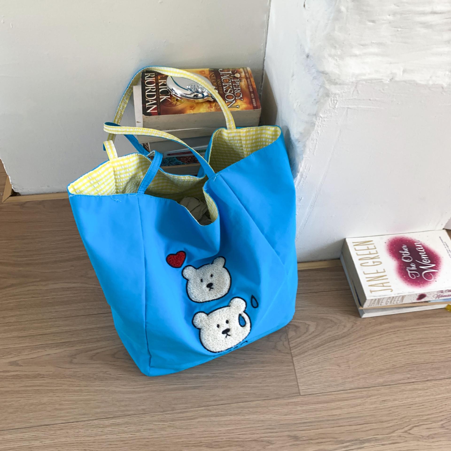 

Contrasting color large-capacity shopping bag new canvas tote bag portable versatile shoulder underarm bag озеро синий