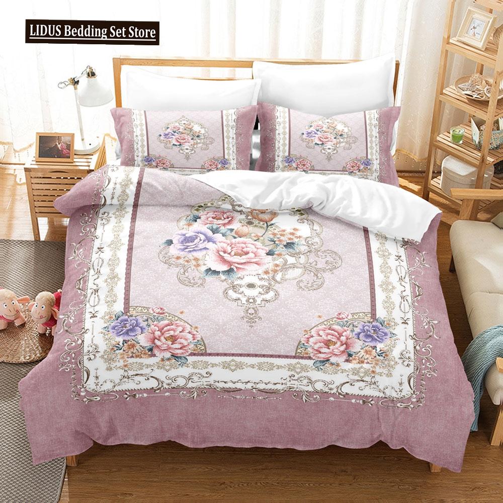 Flower Duvet Cover Set Colourful Flower 3D Print King Queen Full Size Polyester Comforter Cover With Pillowcases For Girl Kid