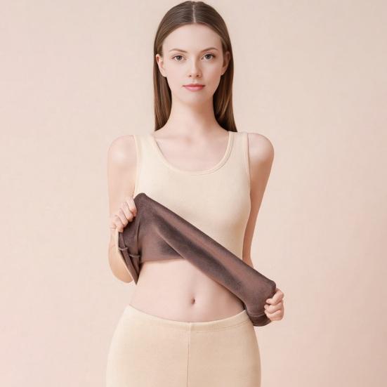 Thermales Tanktop für Damen Fleecegefüttert Ärmellos Unterhemd Rundhals Camisole Warmes Base Layer Slim Fit Unterwäsche Tops