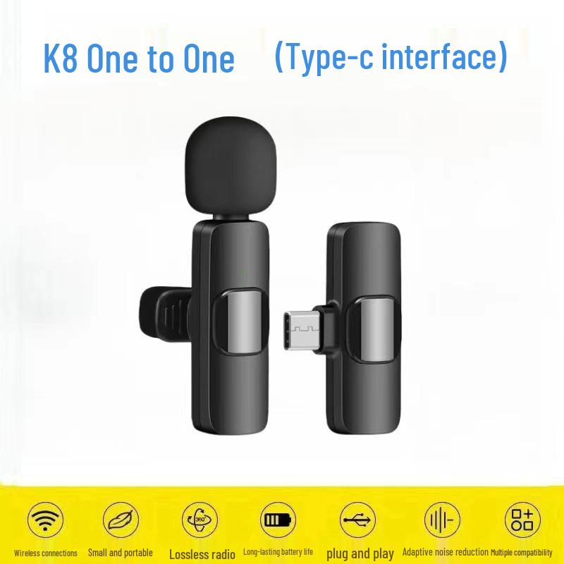 Wireless Lavalier K8 Microphone: 2.4G, Live Recording, Three-Level Noise Reduction, K1 & K9 Models, Small and Versatile.