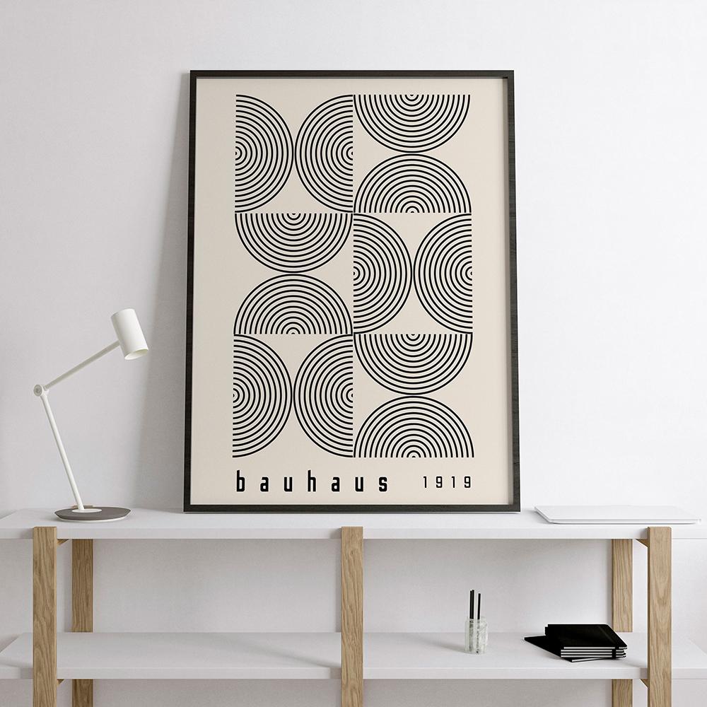 Bauhaus Abstract Line Art Canvas Painting Mid Century Modern Print Vintage Exhibition Poster Black Wall Art Pictures Home Decor