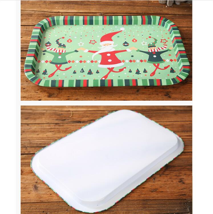 Christmas Decor Tinplate Disc Wine Fruit Candy Plate Food Storage Tray for Home Kitchen