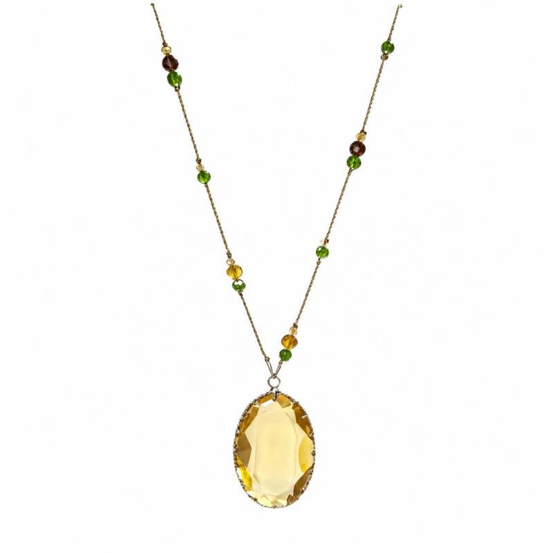 Big Oval Crystal Long Pendant Necklace for Women Statement Green Minimalist Jewelry for Daily Party Use