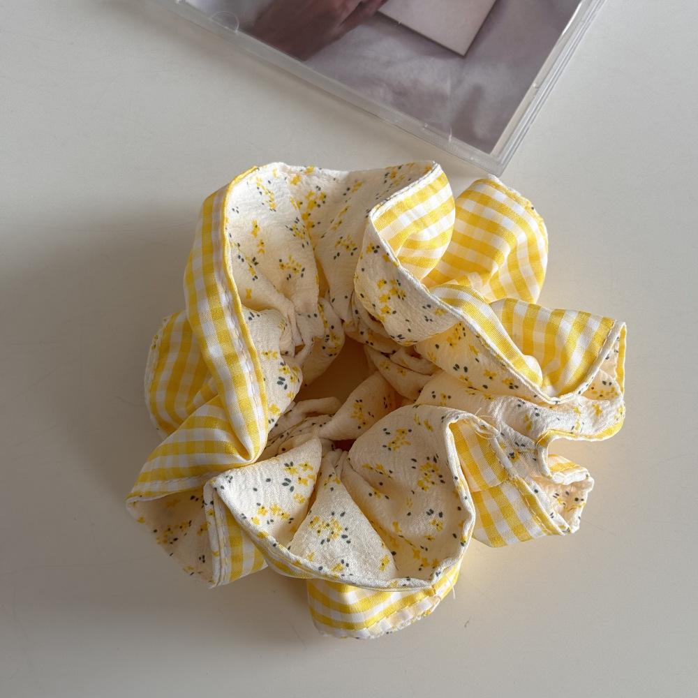 Korean-Style Checkered Floral Waist-Cinching large Intestine Circle Hair Circle, Checkered Bun Hair Rope Sweet Hair Accessories