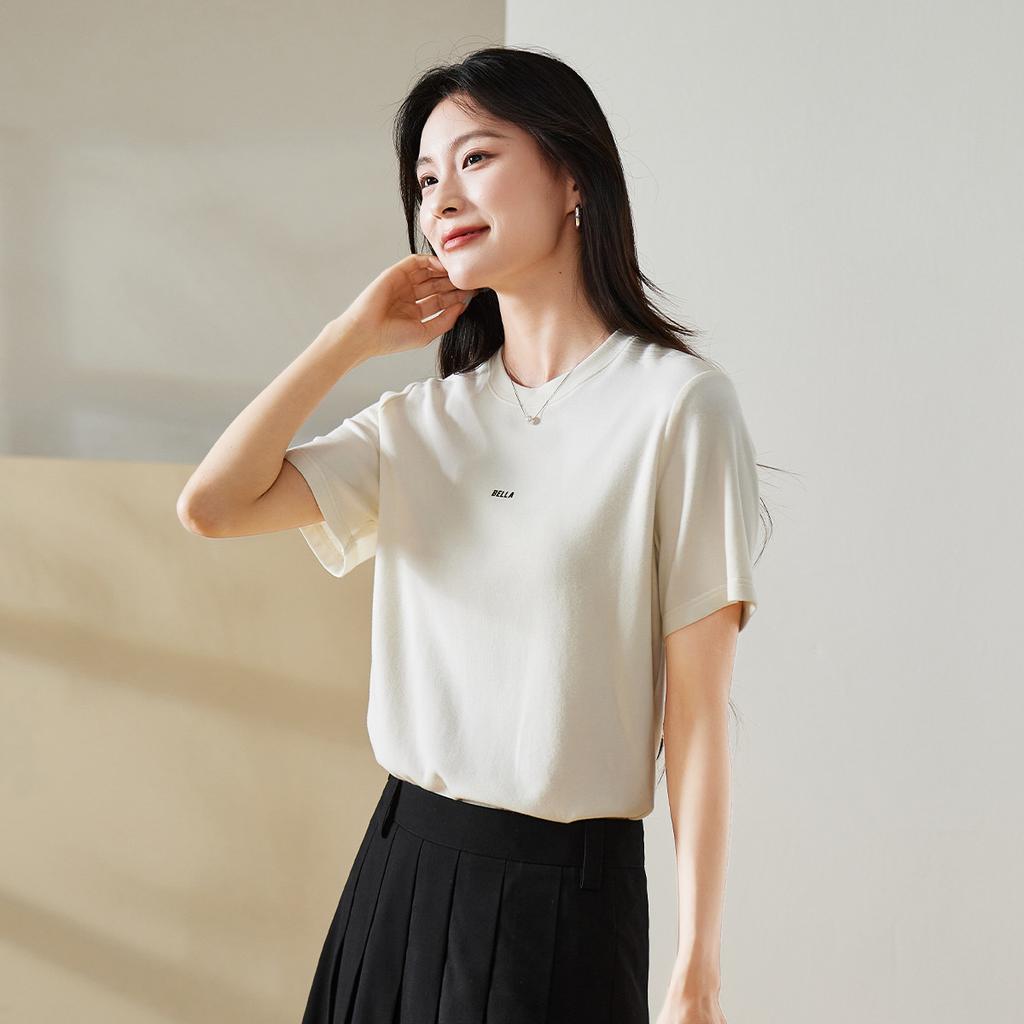 Letter printed round neck short sleeved T-shirt for women