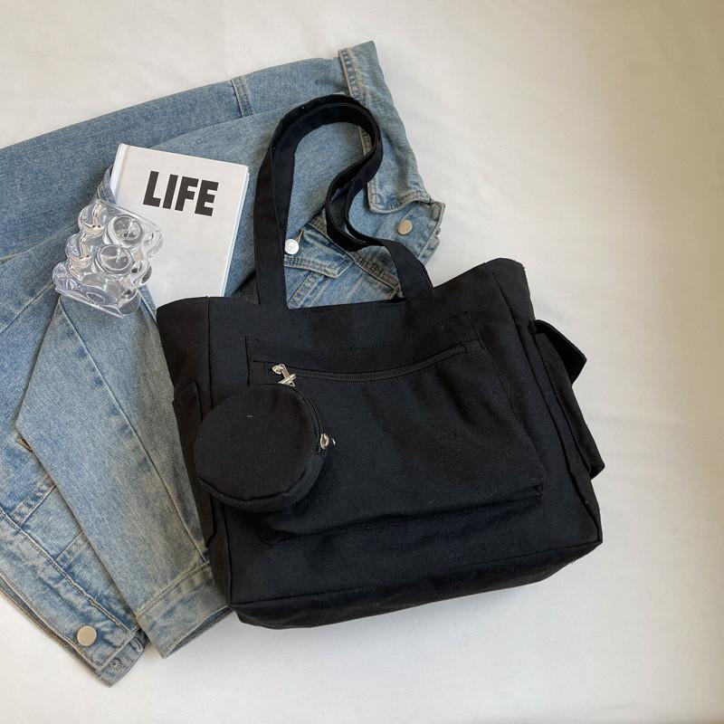 Trendy Street Style Shoulder Bag Women s Fashionable Canvas Tote Bag 2024 чёрный