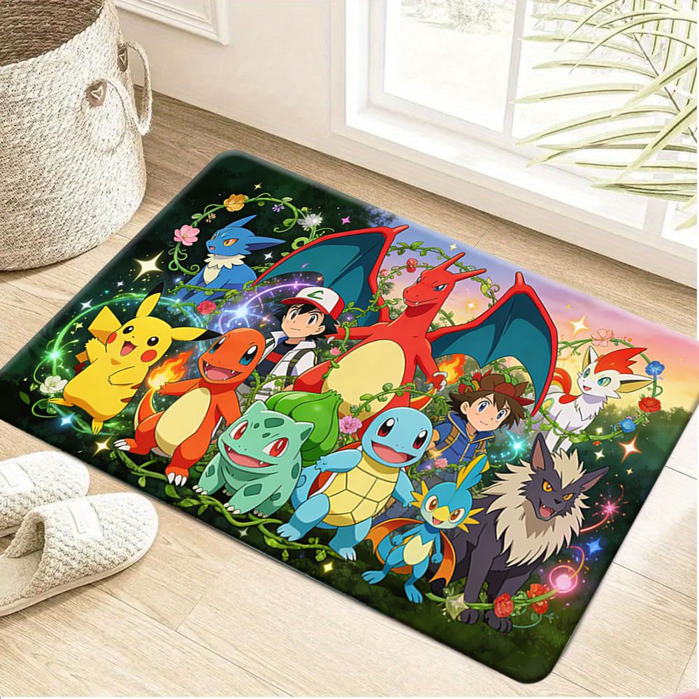 Cute Bulbasaur with Pink Flower on Back Print Non-slip Doormat, Soft Absorbent Floor Rug for Home Decor 40cm x 60cm