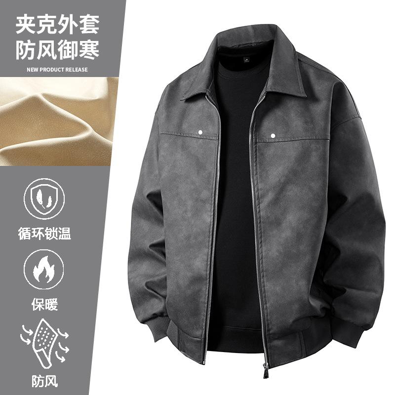 Spring and Autumn Explosion PU Leather Jacket Men's Lapel Cycling Leather Jacket Men's D Picture American Street Vintage Leather Korean