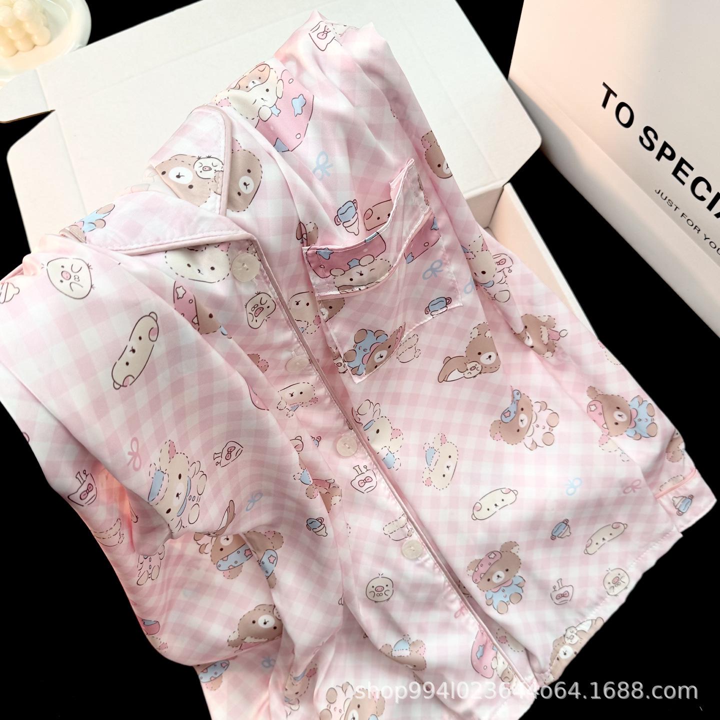 Ice Silk Women s Pajamas - Cute & Sweet, Long Sleeve, Spring/Autumn, Thin Silk Homewear Extra Large
