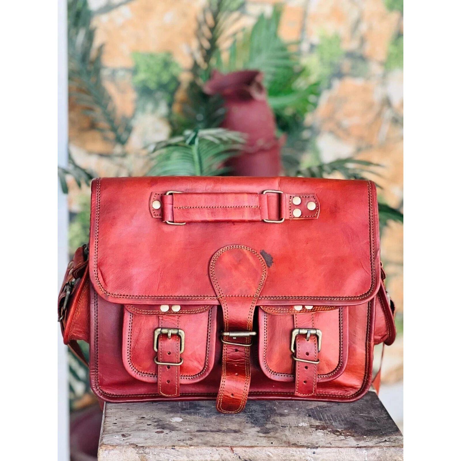 

Handmade Men s Star Leather Vintage Messenger Briefcase Bag Satchel 11 x 9 x 3 in