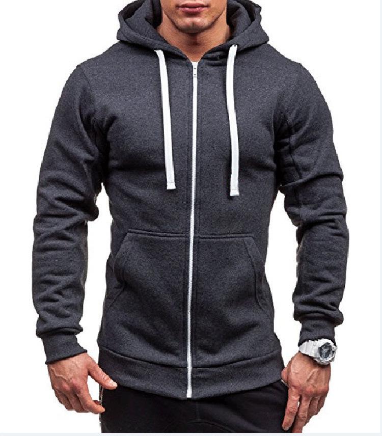 

Men s 2026 Fashion Trend Casual Zip-Up Hoodie Jacket - Solid Color Cardigan Sweatshirt M темно-серого