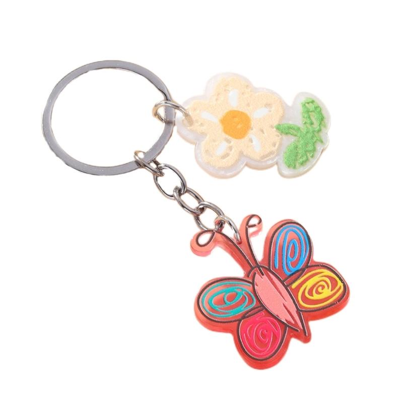 Acrylic Flower Butterfly Heart Keychain Couple Car Keyring Backpack Decoration Keyholder Mini Cartoon Pendant Keyring